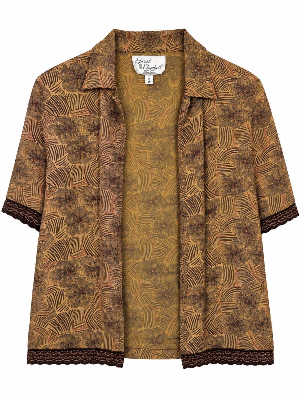 Vintage Sarah Elizabeth Open Front Floral Rayon Blouse Size 18 Boho